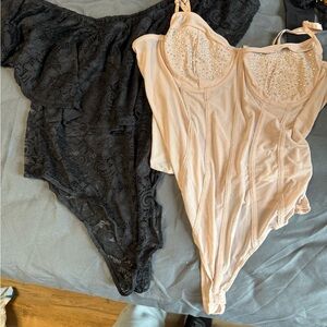 SHEIN Black Lace and Nude Studded Bodysuits
